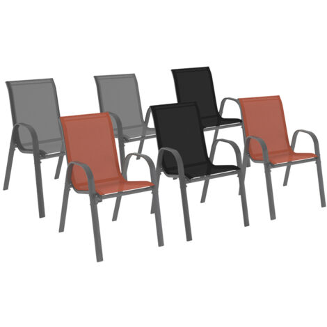 Lot de 6 chaises de jardin LYMA métal et textilène empilables gris noir et terracotta