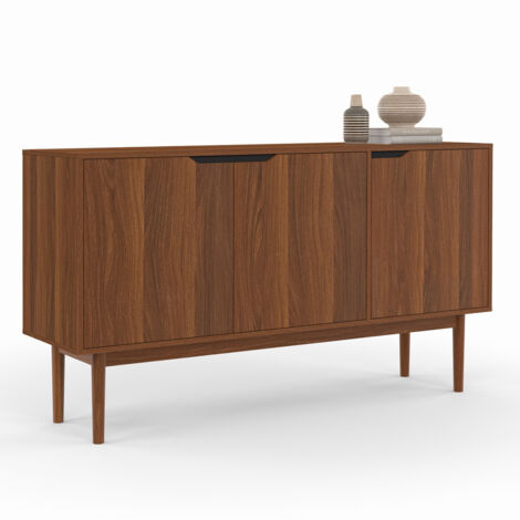 Idmarket – Buffet vintage 140 cm – 3 portes effet noyer – Rangement optimisé pour vaisselle et livres – Dimensions 140x40x80 cm