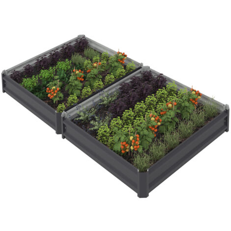 Lot De 2 Carrés De Potager En Métal Gris Argenté Avec Châssis Carré 90