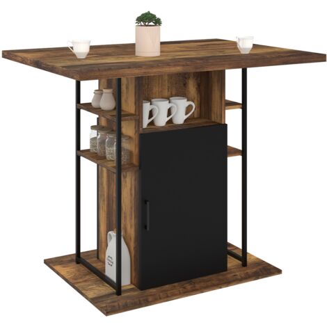 Idmarket – Îlot central noir et bois foncé 110 cm – Rangements intégrés – Plateau pour 6 personnes – Design industriel compact