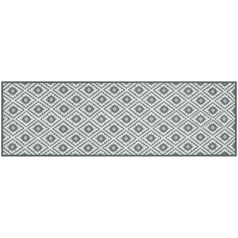 Idmarket – Tapis extérieur BAHAMAS gris 80 x 250 cm – 100% polypropylène – Densité 350 gr/m² – Résistant aux UV – Motifs géométriques modernes