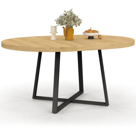 Idmarket – Table à manger extensible ronde 4-8 personnes – Bois mélaminé et métal noir – Longueur 110-150 cm – Design industriel tendance