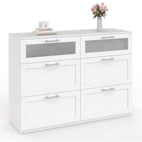 Idmarket – Commode enfant 6 tiroirs 110 cm – Bois blanc effet givré – 4 grands tiroirs H. 18 cm – 2 petits tiroirs H. 10 cm – Plateau supérieur 110 x 40 cm (1/5)