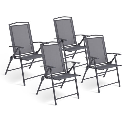 Lot de 4 chaises de jardin pliantes avec accoudoirs ALGHERO métal et textilène gris anthracite