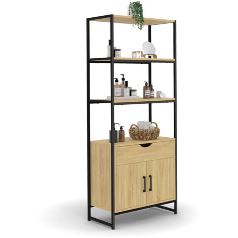 Meuble De Salle De Bain Etroit Armoire De Rangement Haute Avec 2 Portes 1 Tiroir 5 Etageres Reglables~0033616009334 01c Mp