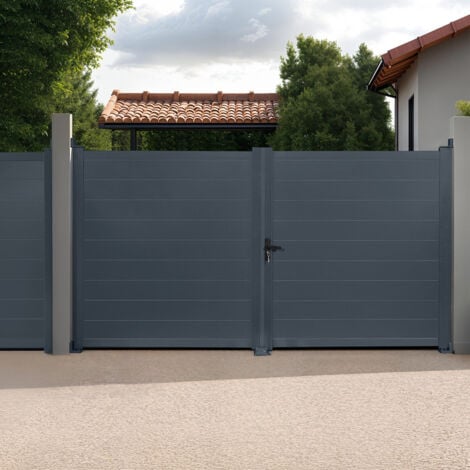 Portail battant 302 x 160 cm en aluminium gris anthracite