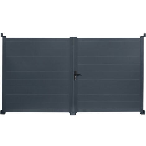Portail battant 302 x 160 cm en aluminium gris anthracite