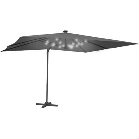Parasol déporté inclinable rotatif 360 CALVI LED gris 3x4 M avec housse