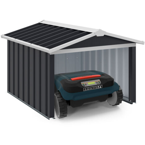 Idmarket – Garage pour robot tondeuse en métal gris anthracite – Toit à 2 pentes – Dimensions 86 x 98 x 62 cm – Résistant aux intempéries