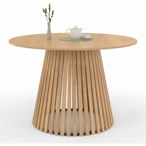 Table à manger ronde CARMEN 6 personnes pied bois en lattes et plateau bois 110 cm