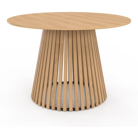 Table à manger ronde CARMEN 6 personnes pied bois en lattes et plateau bois 110 cm