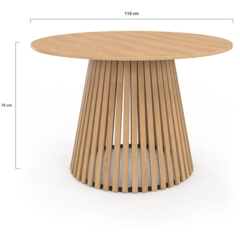 Table à manger ronde CARMEN 6 personnes pied bois en lattes et plateau bois 110 cm