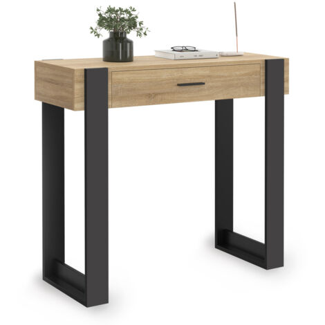 Idmarket – Console 1 tiroir PHOENIX bois noir – Longueur 90 cm x largeur 30 cm x hauteur 80 cm – Panneaux de particules – Design industriel