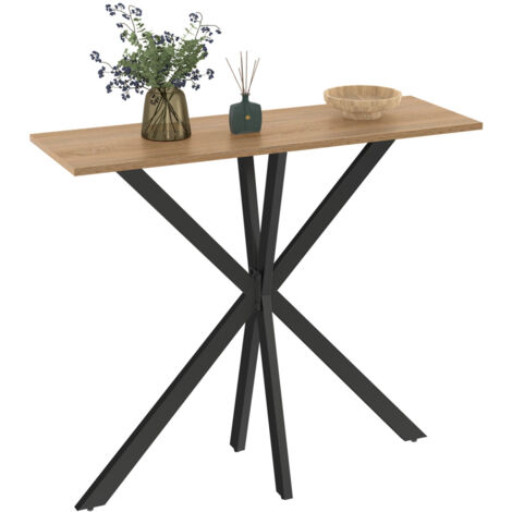 Idmarket – Console ALIX pied araignée en panneaux de particules et métal – Longueur 90 cm x largeur 30 cm x hauteur 80 cm – Coloris bois et noir (1/5)