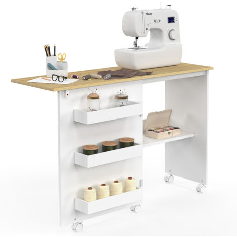 Table de couture pliable à roulettes Meuble pour Machine à Coudre avec 4 étagères (1/5)