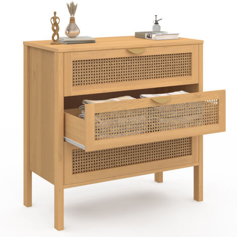 Commode 6 tiroirs EDHEN 115 cm bois et cannage ID MARKET
