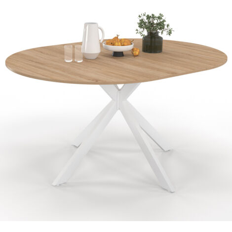Idmarket – Table à manger extensible ronde 4-8 personnes – Pied araignée en métal blanc – Plateau MDF 110-150 cm – Design moderne pour salle à manger - ALIX 4-8