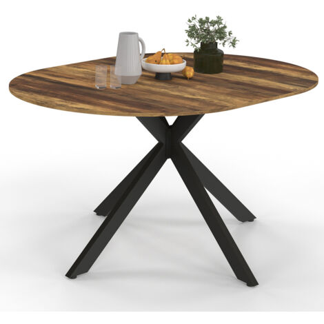 Idmarket – Table à manger extensible ronde 4-8 personnes – Pied araignée noir – Plateau bois foncé HAWKINS 110-150 cm – Design industriel moderne