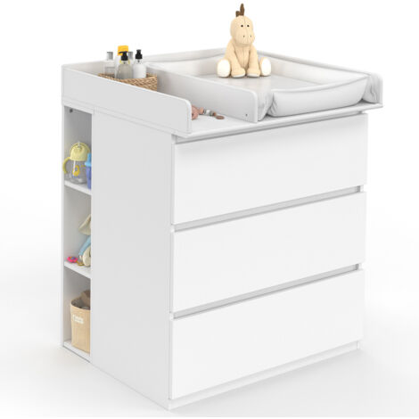 Idmarket – Commode à langer évolutive blanc 3 tiroirs – Table à langer amovible – 2 étagères modulables – Dimensions 80x72x95 cm
