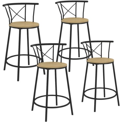 Idmarket – Lot de 4 tabourets de bar bistrot – Dossier incurvé en métal – Structure robuste en métal noir – Hauteur d'assise 65 cm