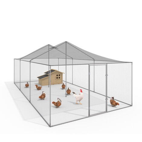 Idmarket – Volière en acier galvanisé 18 m² – Dimensions 600 x 300 x 230 cm – Enclos sécurisé pour poules et animaux de basse cour – Montage facile (1/5)