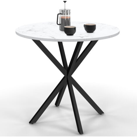 Idmarket – Table à manger ronde 80 cm – Effet marbre blanc – Pied araignée noir – Capacité 4 personnes – MDF et métal
