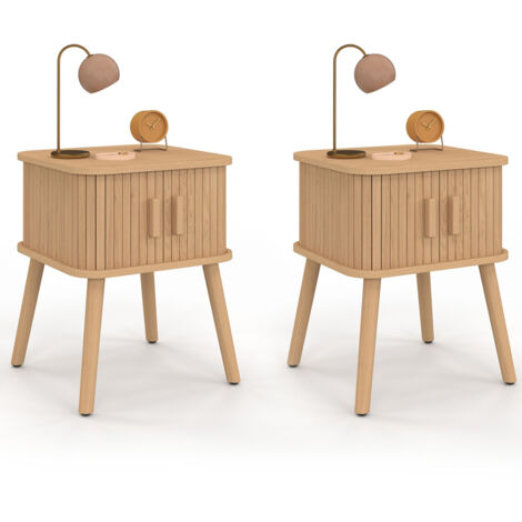 Idmarket – Lot de 2 tables de chevet avec 2 portes coulissantes – Dimensions 40x38x50cm – Panneaux de particules bois – Coloris chêne clair