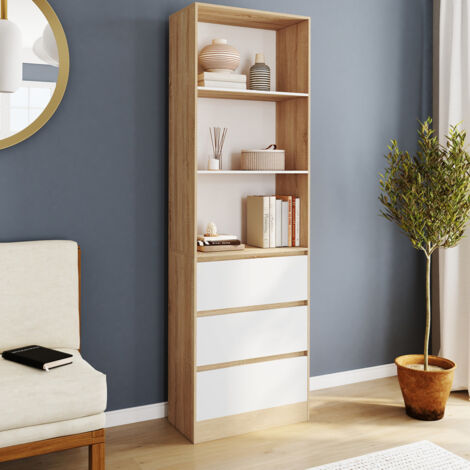 IDMarket Étagère Bibliothèque Colette 11 Compartiments - Noir Et Effet Bois H.143 Cm Avec 2 Portes