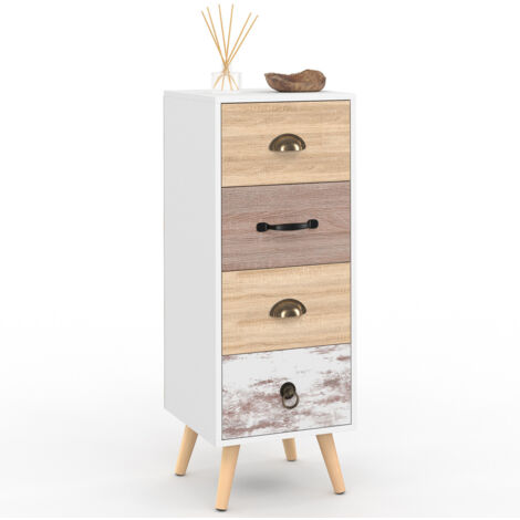 Idmarket – Chiffonnier scandinave 4 tiroirs 30x30 cm – Structure en panneaux de particules – Pieds en bois de pin – Pour rangement entrée et salle de bain