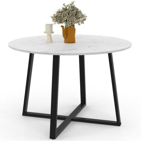 Idmarket – Table à manger ronde 110 cm – Effet marbre blanc et noir – 4-6 personnes – Pieds en métal noir – Design élégant pour salle à manger (1/5)