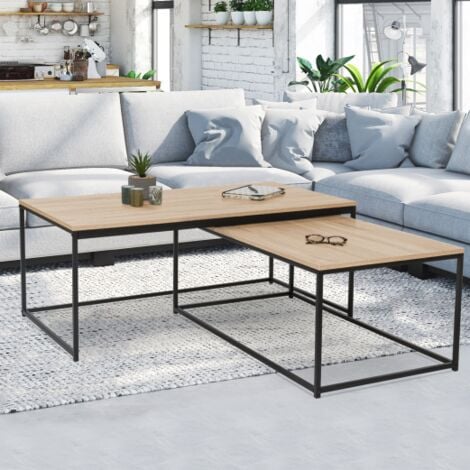 IDMARKET Lot de 2 tables basses gigognes DETROIT design industriel