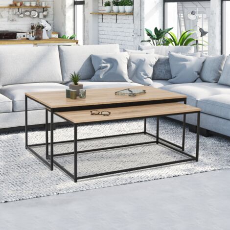 IDMARKET Lot de 2 tables basses gigognes DETROIT design industriel