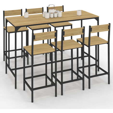 Idmarket – Ensemble table haute de bar 150 cm – 6 chaises ergonomiques – Plateau en particules de bois – Structure métal noir – Style industriel