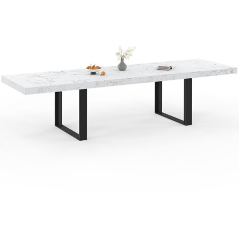 Table à manger extensible PHOENIX rectangle 6-12 personnes plateau effet marbre blanc ALASKA 200-300 cm