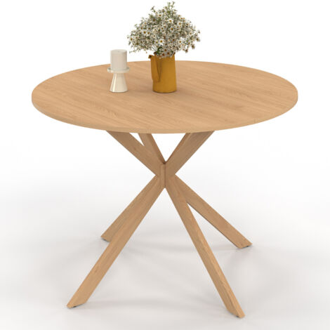Table à Manger Ronde Alix - 110 Cm, Pied Araignée Métal, Style Vintage Noyer, Pour 6 Personnes