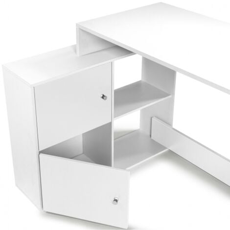 Bureau d'angle en forme de L BOB avec portes blanc
