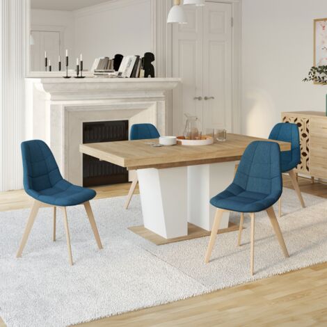 Lot de 4 chaises scandinaves GABY bleues en tissu pour salle à manger