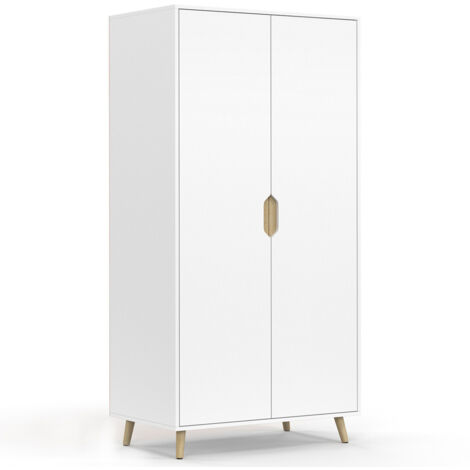 Idmarket – Armoire scandinave 2 portes blanche 80 cm – Rangement avec étagères – Dimensions 80x48x167 cm – MDF et pieds en pin