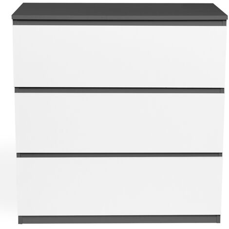 Commode 3 tiroirs TOMI 78 cm bois blanc et gris