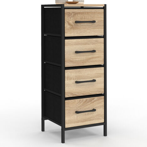 Chiffonnier 4 Tiroirs Utah 30x30x80 Cm – Style Industriel Bois Et Métal – Rangement Compact Pour Entrée, Chambre - 9