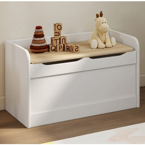 Coffre De Rangement Enfant Atmosphera - Bois (MDF), Blanc/gris, 58x37.5x49.5 Cm, à Monter