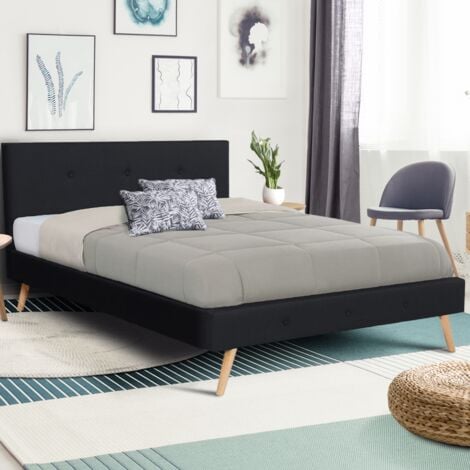 IDMarket Lit Double scandinave Oslo 140x190 CM Tissu Rose Clair Effet Velours