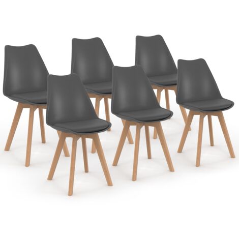 Lot De 6 Chaises Gaby Style Scandinave - Tissu Noir & Pieds En Hêtre - Parfaites Pour Salle à Manger