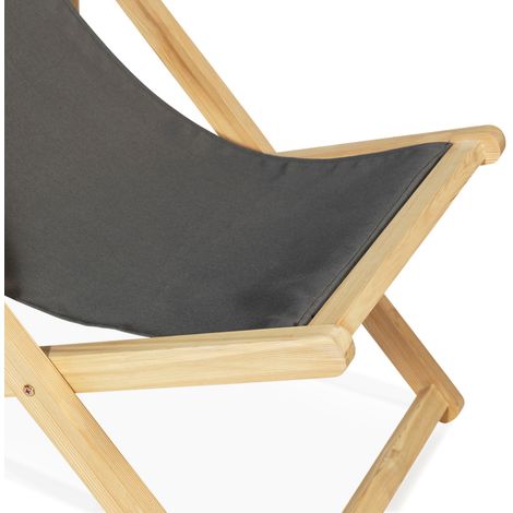 Lot de 2 chaises longues pliantes chilienne bois toile gris anthracite