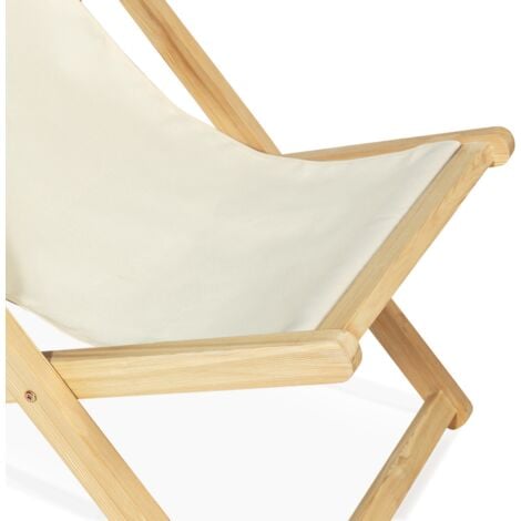 Lot de 2 chaises longues pliantes chilienne bois toile écrue