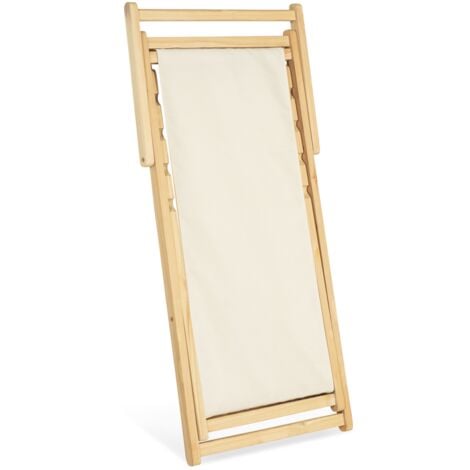 Lot de 2 chaises longues pliantes chilienne bois toile écrue