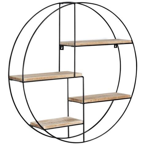 Etagere Murale Ronde Lily 4 Niveaux Bois Et Metal Design Industriel