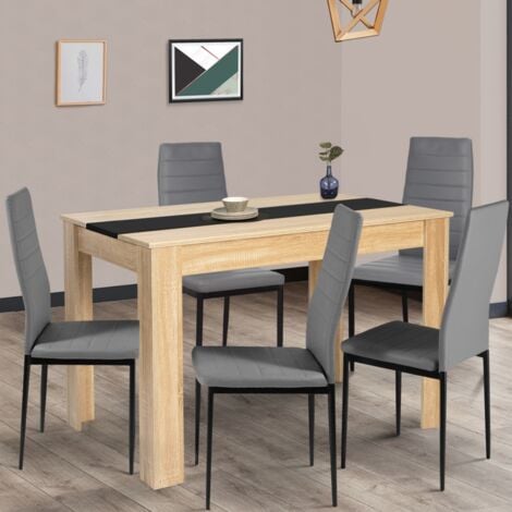 Table à manger rectangle ROZY 6 personnes façon hêtre et noire 110 cm