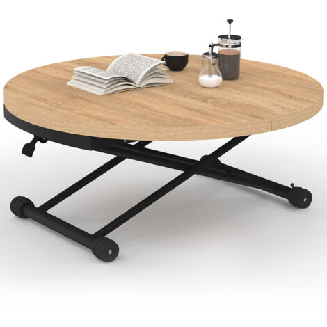 Table Basse Relevable Ronde Table basse extensible relevable en table à manger ronde ALTURA 100-150 ...