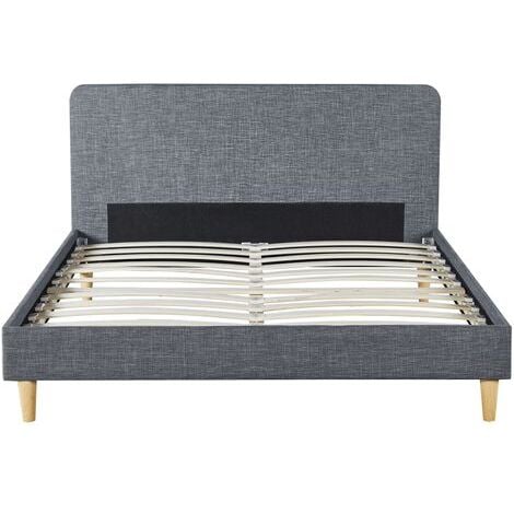 Lit double scandinave BALTA avec tête de lit et sommier 160 x 200 cm tissu gris anthracite